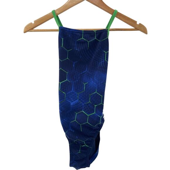 Speedo Endurance + Emerging Force Flyback One Piece Swimsuit Blue Green Size 28 - Picture 2 of 13